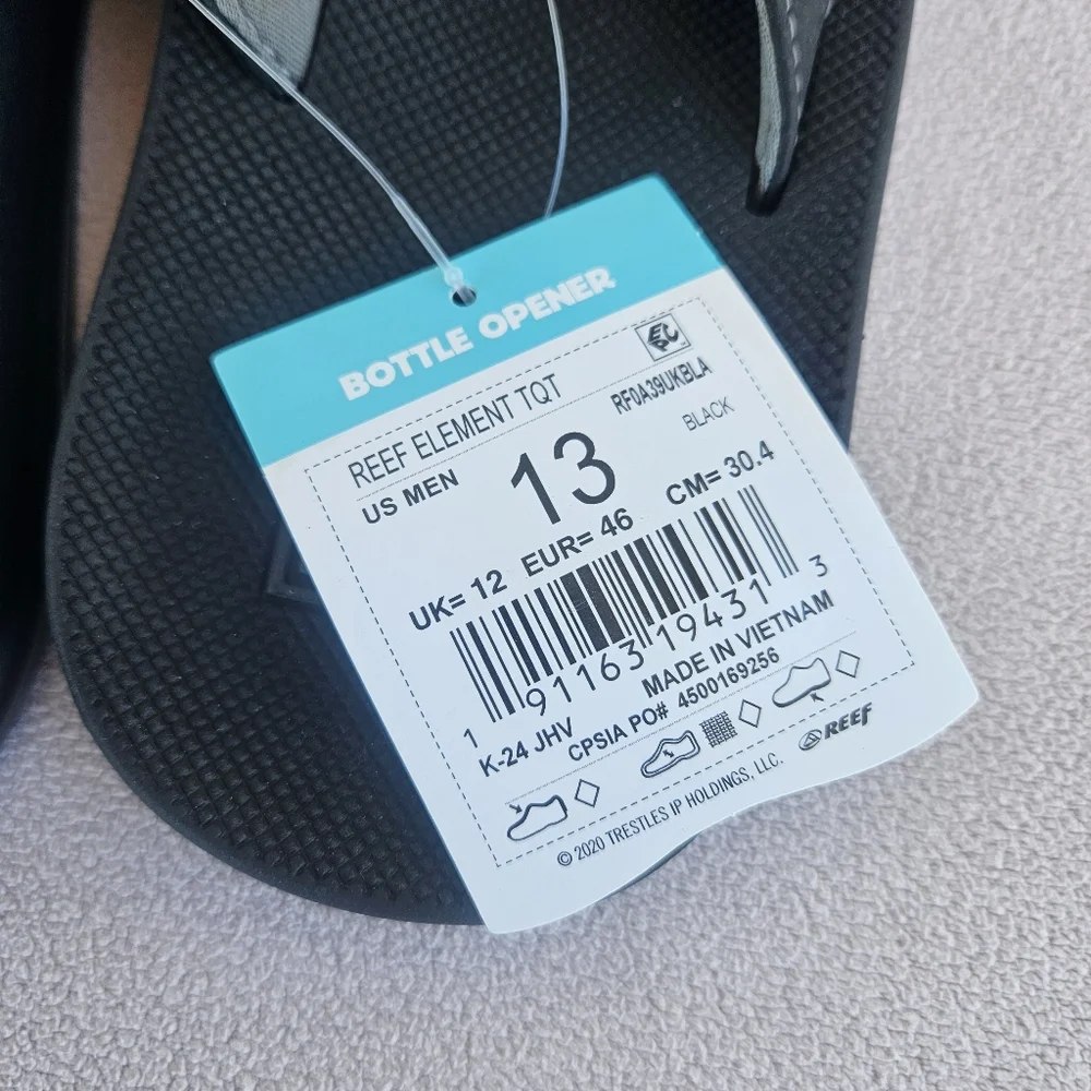 Reef Element TQT Bottle Opener Flip Flop Sandals Men SZ 13 Black Slip-On
